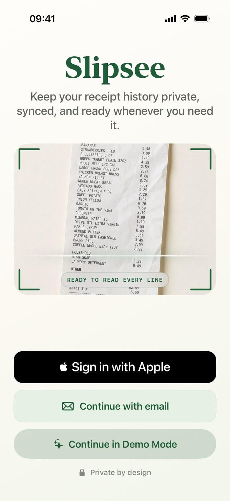 Slipsee private sign-in screen
